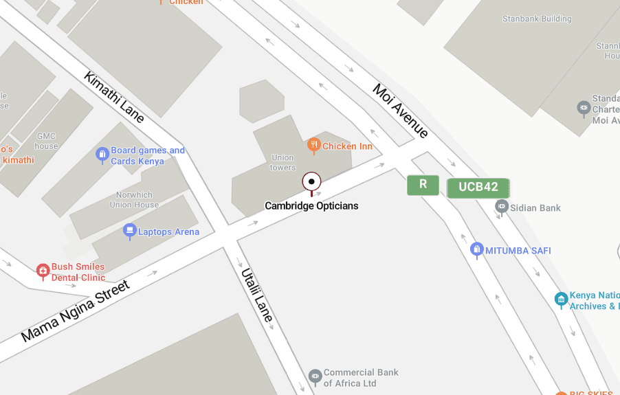 Map showing location of Cambridge EyeCare